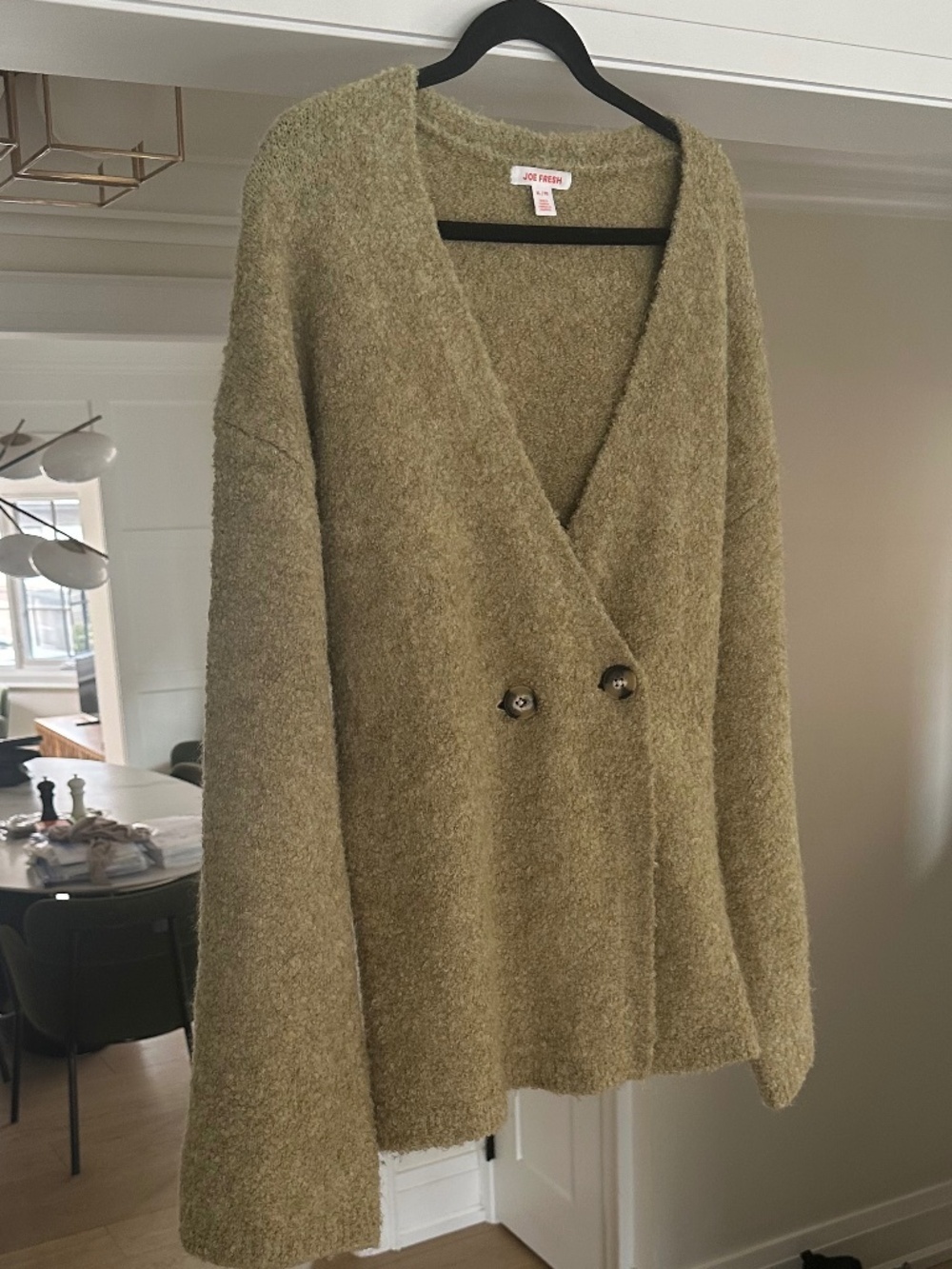 JOE FRESH - Yellow Green Boucle Cozy Double-Breasted Cardigan - Size XL - Picture 3 of 16